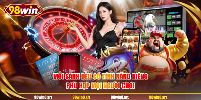 Mỗi sảnh đều có tính năng riêng phù hợp mọi người chơi